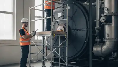 Boiler repair technician servicing heating system in Beverly, MA home