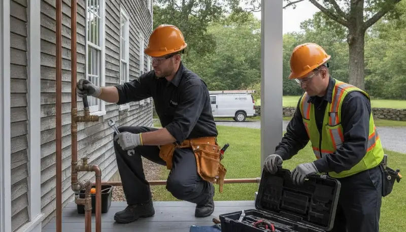Professional Beverly, MA plumber repairing residential plumbing system for local service call