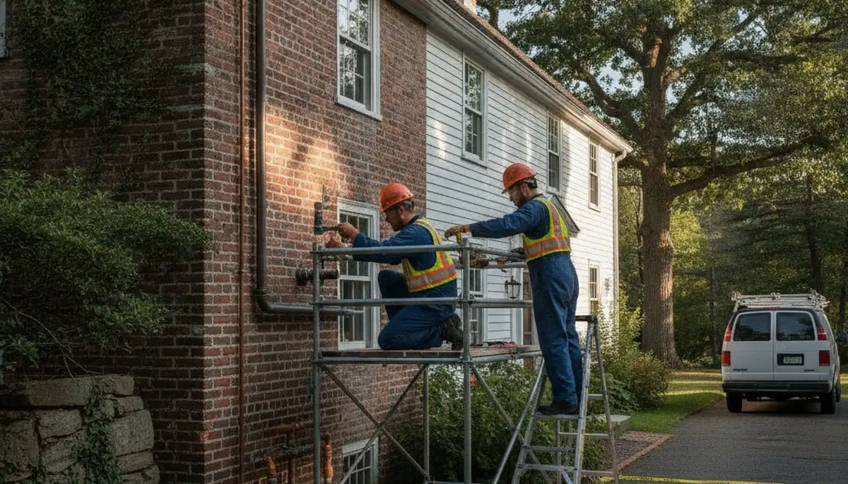 Professional Beverly, MA plumber repairing a residential pipe for plumbing service